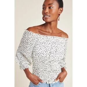 Anthropologie Women's Size Large White & Black Lucia Off-The-Shoulder Blouse